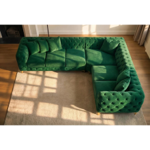 (Green Velvet, 6 Seater Right Hand) Chesterfield Monaco Corner Sofa Velvet Couch Longue Settee 5 & 6 Seater Corner