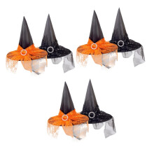 6pcs Halloween Witch Hats Set Orange and Black Gauze Dual Color Design for Adults and Kids