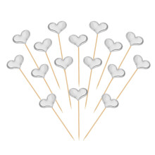 Silver Heart Cupcake Toppers 30 Pack Glitter Cake Decorations for Wedding Engagement Birthday Party