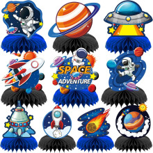 10 Pcs Space Party Decorations Set, Reusable 3D Honeycomb Astronaut and Planet Centerpieces for Kids Birthday