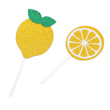24pcs Lemon Cupcake Toppers Set DoubleSided Glitter Lemon Cake Decorations for Party Dessert