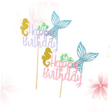 2pcs Mermaid Cake Toppers Shiny Under the Sea Theme Decorations for Girls Birthday Party