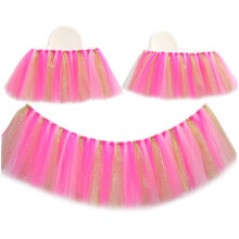Pink and Gold Chair Tutu Skirt for 1st Birthday, Glitter Tulle Design with Numeric Banner Included