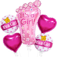 It's a Girl Balloon Set 5pcs 31in Foot Shape Balloons for Baby Shower and Gender Reveal Party Decorations