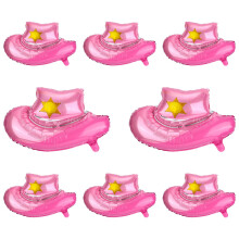 8pcs Pink Cowgirl Hat Balloons for Western Party, Reusable Foil Decorations for Last Rodeo Bash