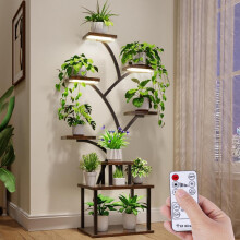 Indoor Plant Stand with Grow Lights, 8 Tier Metal Plant Shelf with Adjustable Lighting and Remote Control for Living Room Balcony