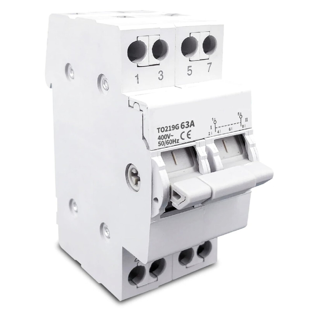 To219g 63A 2 Pole Manual Transfer Switch For Generator, Din Rail Mounted 400V, Mechanical Interlock Safety 9351714716062