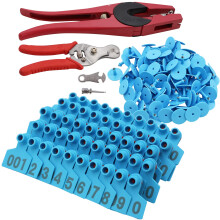 Livestock Ear Tag Kit with Pliers Removing Tool and Replaceable Needle Pin for Calf Sheep Goat Piglet Blue