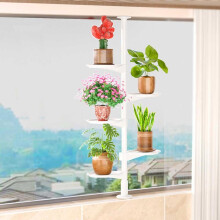 5Tier Indoor Plant Stand with Adjustable Height, Rotating Trays and NoDrill Tension Rod for Balcony or Bathroom