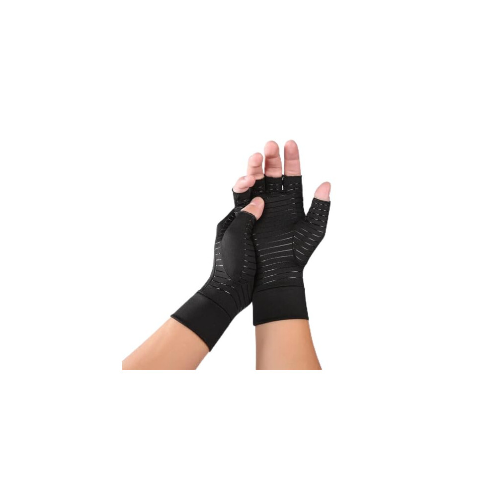 Copper Compression Gloves for Arthritis Pain Relief, Fingerless Copper Infused Hand Support (Medium)