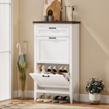 (S) HOMCOM Shoe Cabinet with 3 Flip Drawers, Narrow Shoe Storage Cabinet