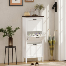 (M) HOMCOM Shoe Cabinet with 3 Flip Drawers, Narrow Shoe Storage Cabinet