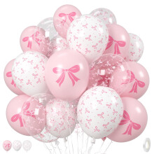 35PCS Pastel Pink and White Bow Balloons Set, Elegant Latex for Wedding Baby Shower Birthday Party Decorations