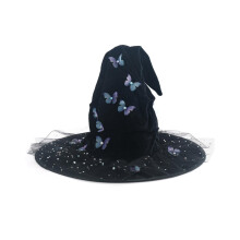 Witch Hat for Adults Adjustable Fit Durable Butterfly Style Halloween Costume Accessory
