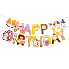 Cat Birthday Banner Cute Cat Theme Reusable Party Decoration Easy Hanging for Girls Boys Women