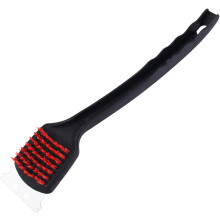 Long Handle BBQ Grill Cleaning Brush with Safe Nylon Bristles and Steel Scraper, Multifunctional Spatula Design