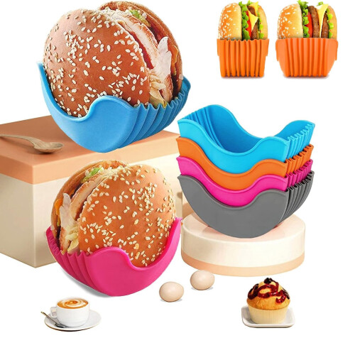 Retractable Burger Holder Set 4 Pack, Mess Reusable Hamburger Holder for BBQ and Grilling