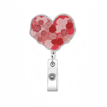 Valentine's Day Badge Reel with Glitter Heart Design, Retractable ID Badge Holder for Nurses and Teachers