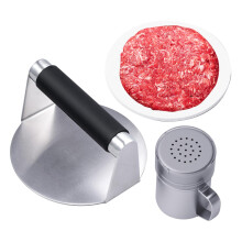 Smash Burger Press 5.5 Inch Stainless Steel Burger Smasher with HeatResistant Handle, Spice Shaker and Patty Papers for Grill
