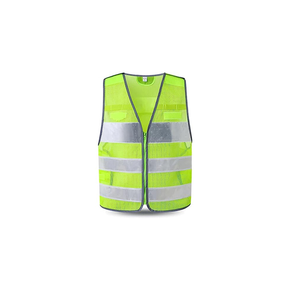 Visibility Safety Vest With Zipper, Breathable Mesh Reflective Work Vest For Construction And Night Work 9045646508573