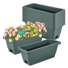 17in Self Watering Window Planter Box with Saucer, 12 Pack Green Rectangular Plastic Flower Boxes for Indoor Outdoor Use