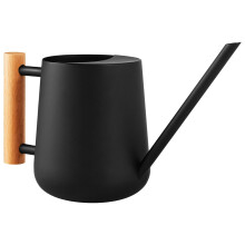 34oz Stainless Steel Watering Can with Long Spout, Wooden Handle, Matte Black Finish for Indoor Bonsai