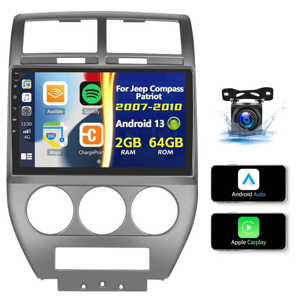 Android 13 Car Stereo For Jeep Compass Patriot 20072010, 10.1'' Hd Touchscreen Radio With Carplay, Android Auto, Gps And Backup Camera 9045646508948