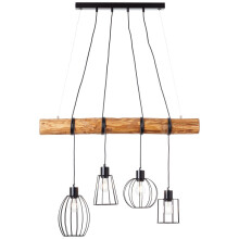 BRILLIANT Lampe, Keyla Pendelleuchte 4flg schwarz/holzfarbend, 4x A60, E27, 25W, Holz aus nachhaltiger Waldwirtschaft (FSC)