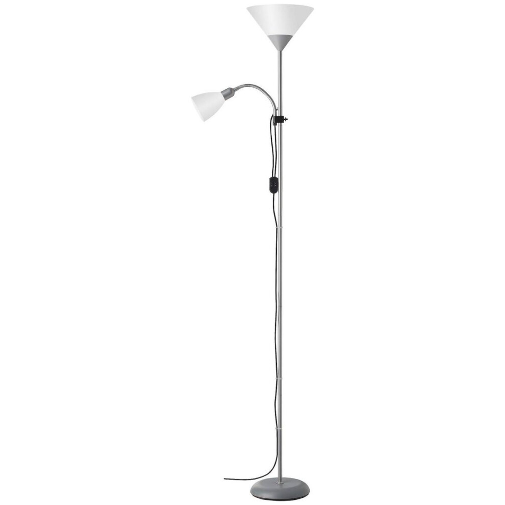 BRILLIANT Lampe Spari Deckenfluter Lesearm silber/weiß | 1x A60, E27, 60W, geeignet für Normallampen (nicht enthalten) | Mit Schnurzwischenschalter