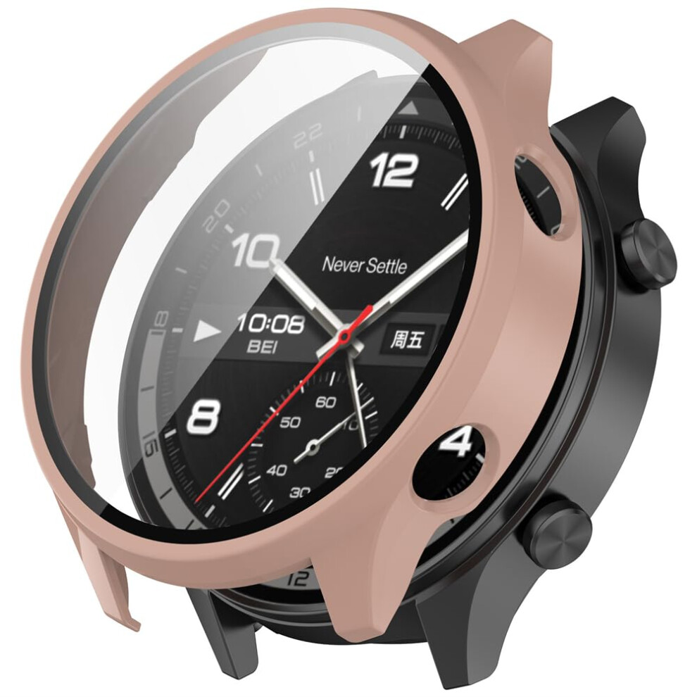 Case With Tempered Glass Screen Protector For Oneplus Watch 2R, Slim Full Coverage Scratch Resistant Cover Pink 9351714718752