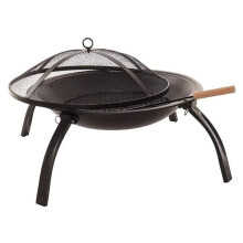 Large Round Outdoor Wood Burning Fire Pit Bowl with Cooking Grill and Cover for Patio BBQ Camping