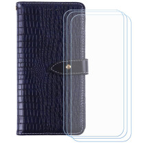 Case for Oscal Flat 2 SBlue Leather Wallet Cover with Card Slots and 3 Tempered Glass Screen Protectors 360 Full Protection