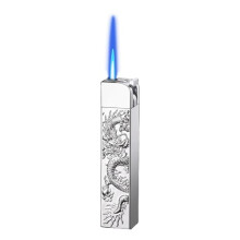 Torch Lighter Refillable Butane with Windproof Blue Flame, Visible Fuel Window, Embossed Dragon Design