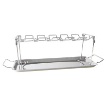 Stainless Steel BBQ Chicken Leg Grill Stand 14 Slot Drumstick Holder with Easy Clean Drip Pan for Smoker and Oven