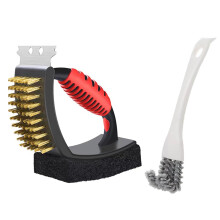 BBQ Grill Cleaning Brush Set 3in1 with Brass Bristles, HeavyDuty Scraper and Sponge for Gas Grills