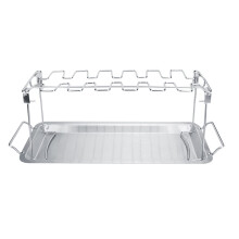 Stainless Steel Chicken Leg and Wing Rack for Grill, 14Slot Foldable Roaster Stand with Drip Pan