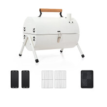Portable Charcoal Grill with Chimney and Cover, DoubleSided Tabletop BBQ Grill for Outdoor Camping, White