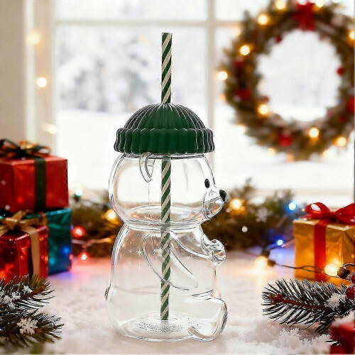 2025 Bear Straw Cup - Cute 19oz Glass Mug with Straw, Large Capacity 2