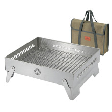Portable Camping Grill Stainless Steel Foldable Tripod BBQ Firepit with Thickened Mesh for Backpacking and Picnic Cooking