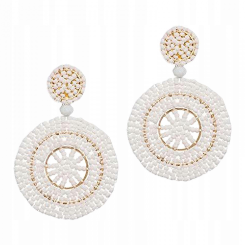 Beaded Drop Earrings Round Bohemia Hoop White 2