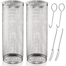 2 PCS Stainless Steel Rolling Grill Basket Set for Fish, Vegetables and Meat BBQ Grill Accessories