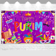 Purim Backdrop 70.8x43.3 Reusable Polyester Banner for Jewish Party Decor Photo Booth Background