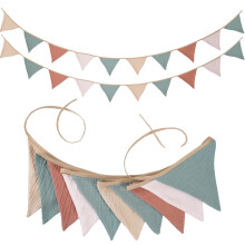 Pastel Candy Pennant Banner Flags, Double‑Sided Reusable Fabric Bunting Garland for Nursery Room or Baby Shower Party Decor, 17ft 2PCS