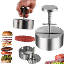 Adjustable Stainless Steel Hamburger Press with Nonstick Easy Release for Uniform Beef Patties BBQ