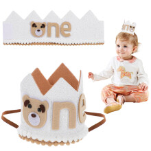 First Birthday Crown for Boys Soft Fabric Adjustable Elastic Baby Birthday Hat for Cake Smash