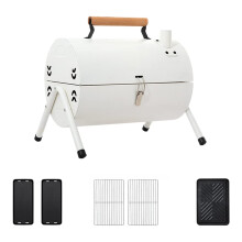 Portable Charcoal Grill Full Set for Camping and Patio, Compact Outdoor BBQ Stove White 02