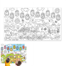 Easter Coloring Tablecloth 51 x 30 Inches Large Poster with Festive Illustrations for Kids and Family