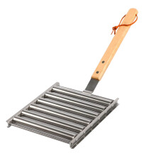 Hot Dog Roller for Grill with Wooden Handle, Stainless Steel Sausage Roller Rack for Even Cooking
