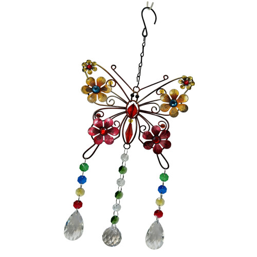 Attrape-soleil papillon coloré, tentures de vitrail, décoration