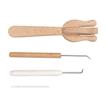 Webgabel mit 4 Klammern, Strickhaken mit gebogener Spitze und